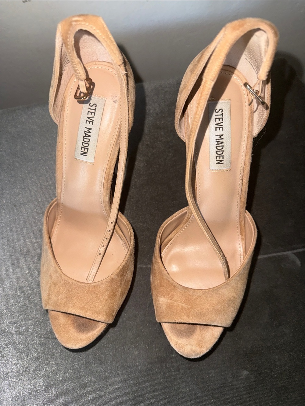 Steve Madden Tan Suede Open-Toe Ankle Strap Heels
